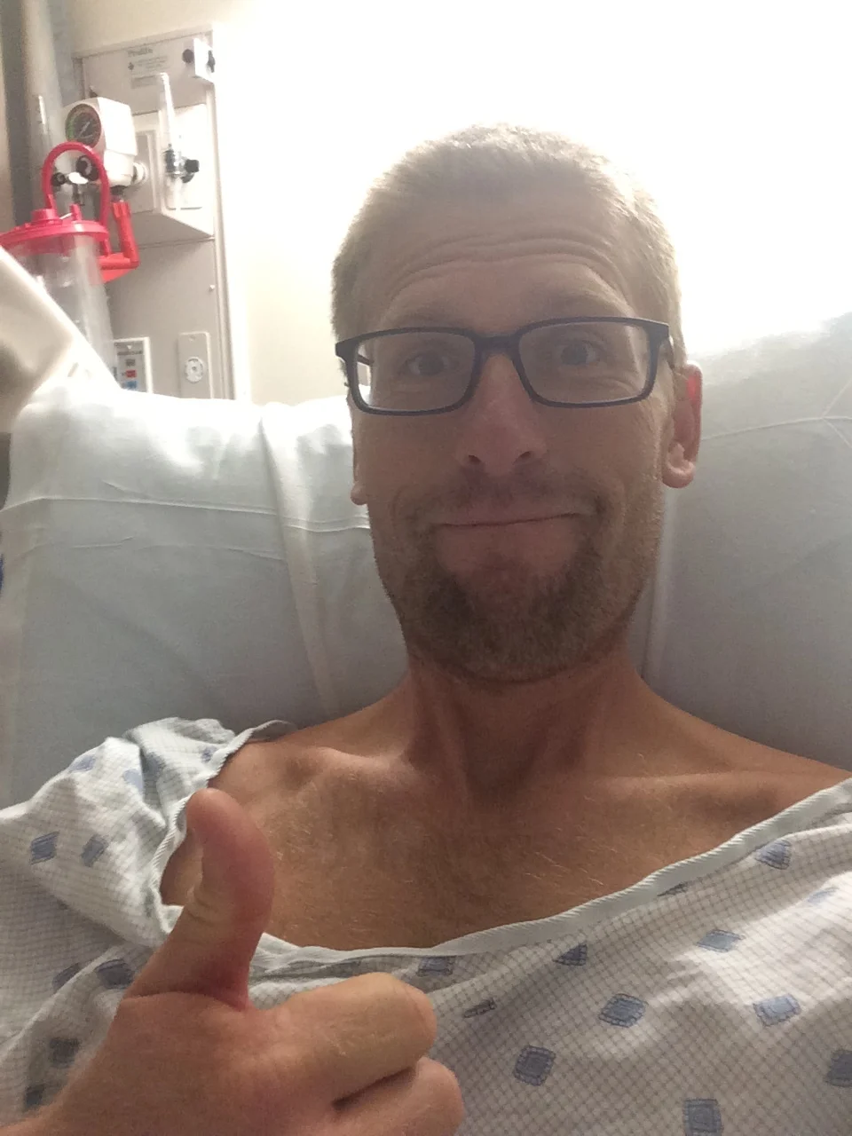 Doped up on painkillers post-op.
