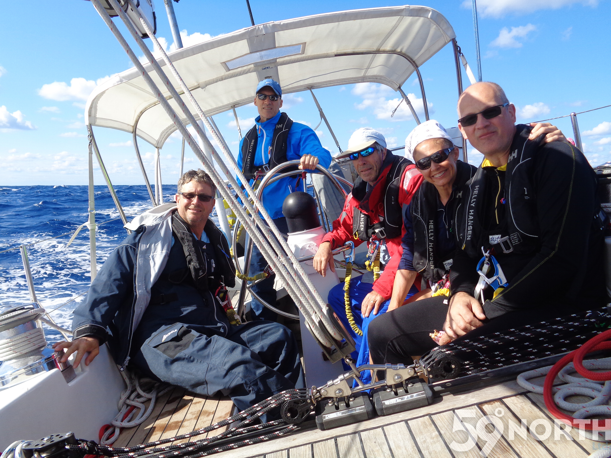 Sailing up from Florida, Chris at the helm with crew Wayne, Bruce, Isabelle and Daniel!