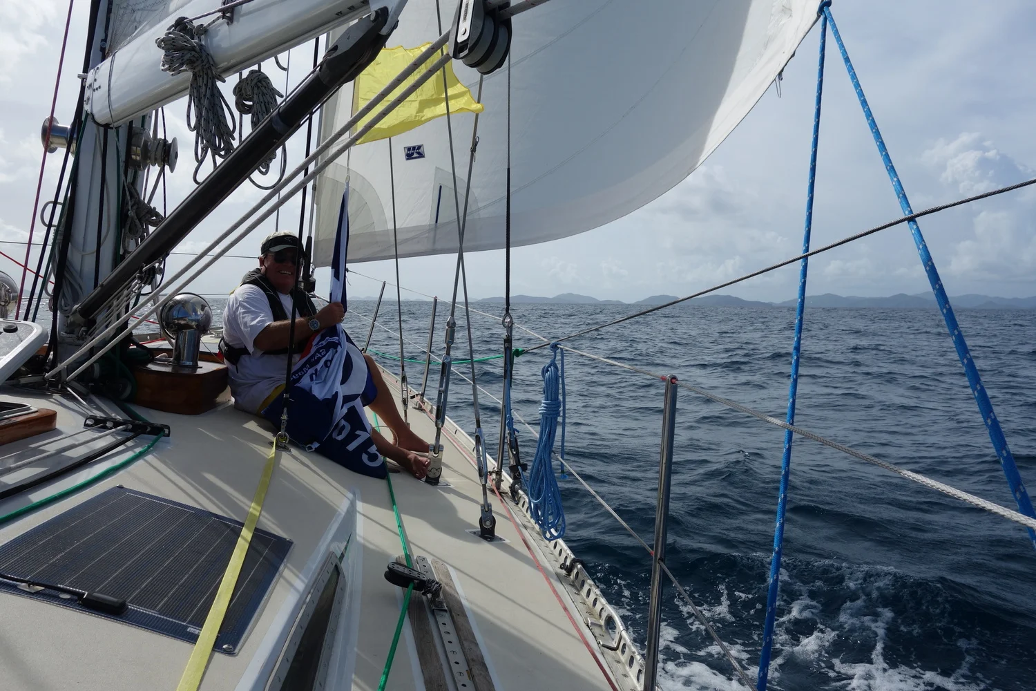 Andy's Dad Dennis on Isbjorn during last year's landfall in Tortola.