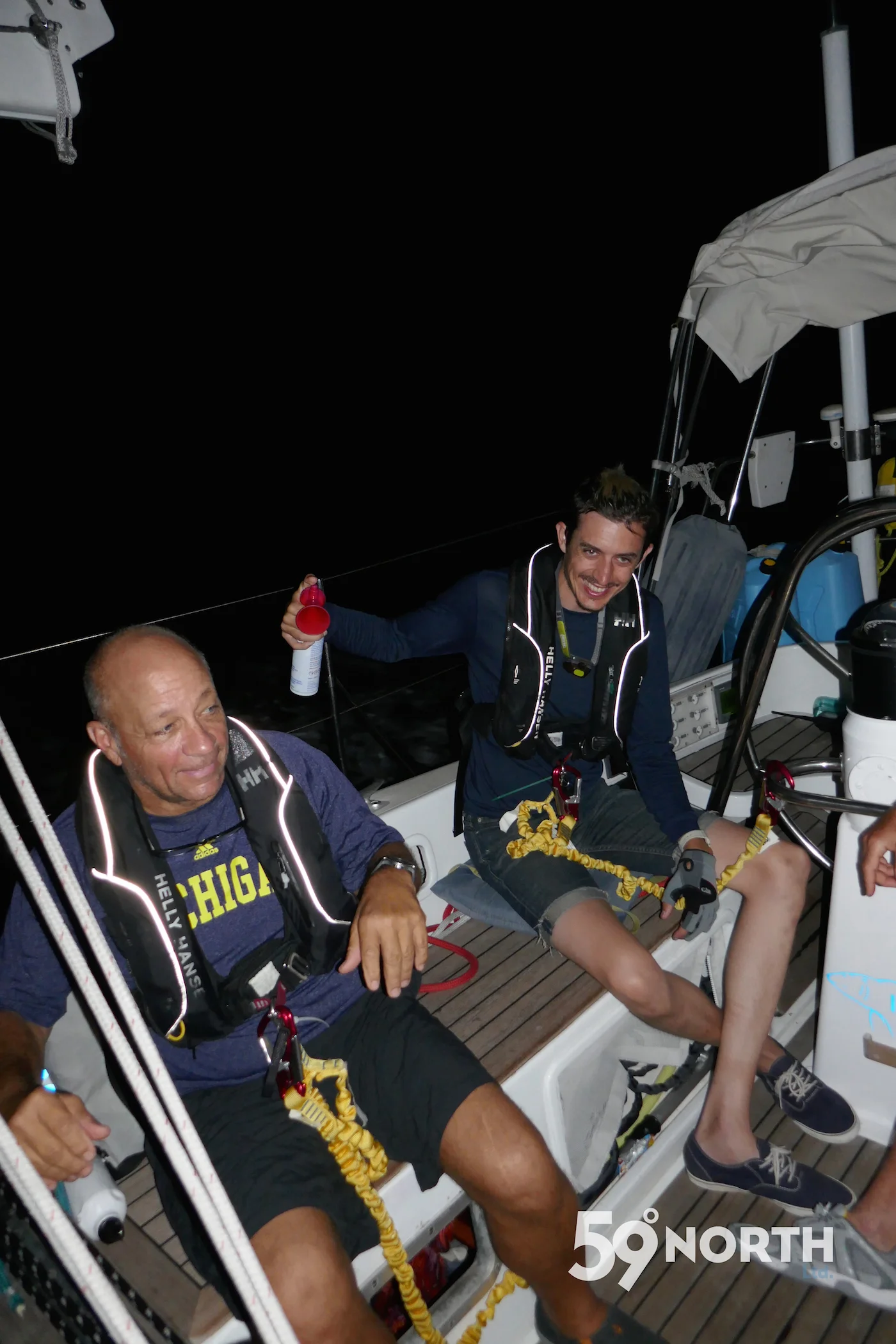 Blowing the horn as we crossed the finish line in ARC Caribbean 1500 rally