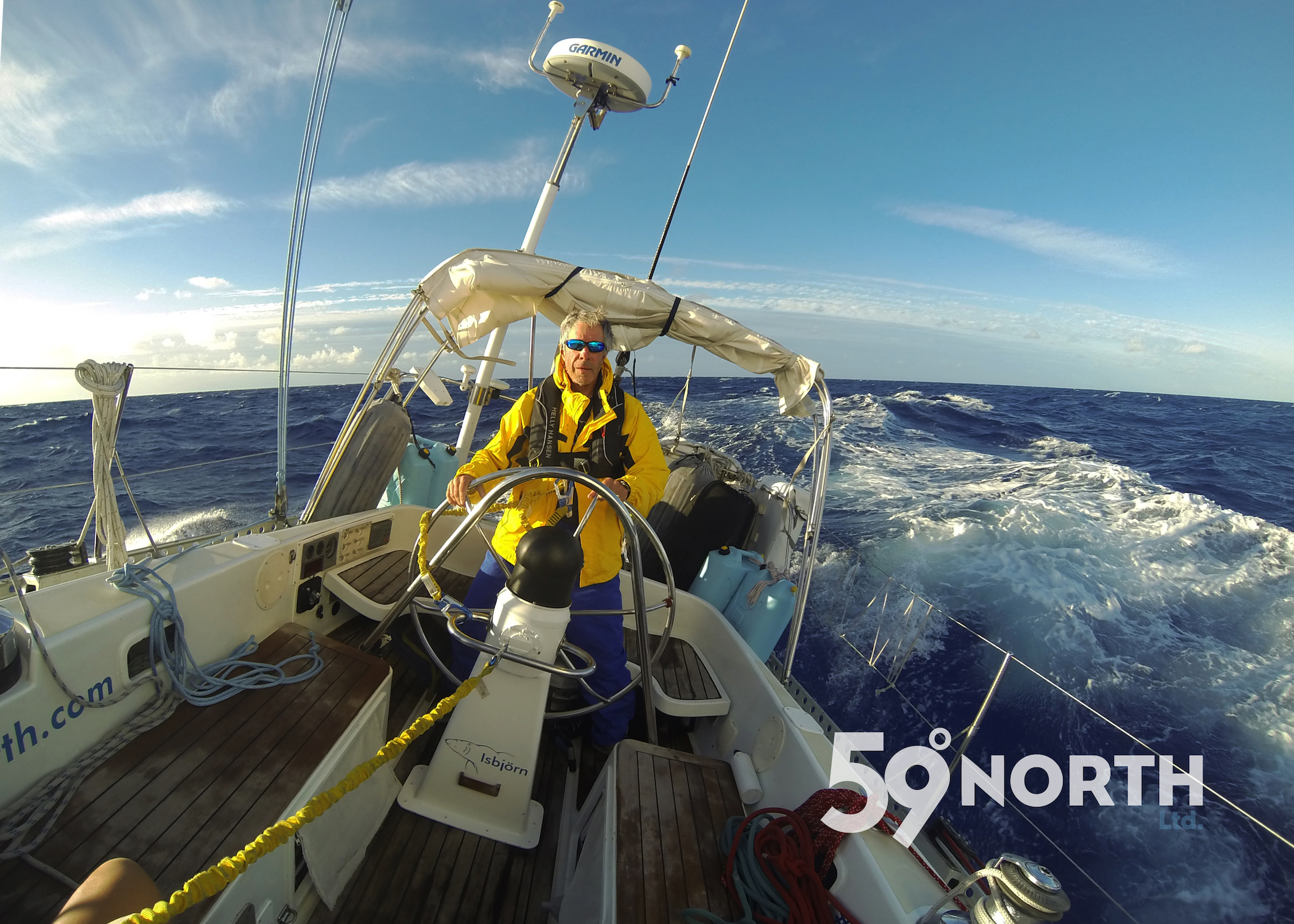 Crew Bruce steering in some impressing swells!