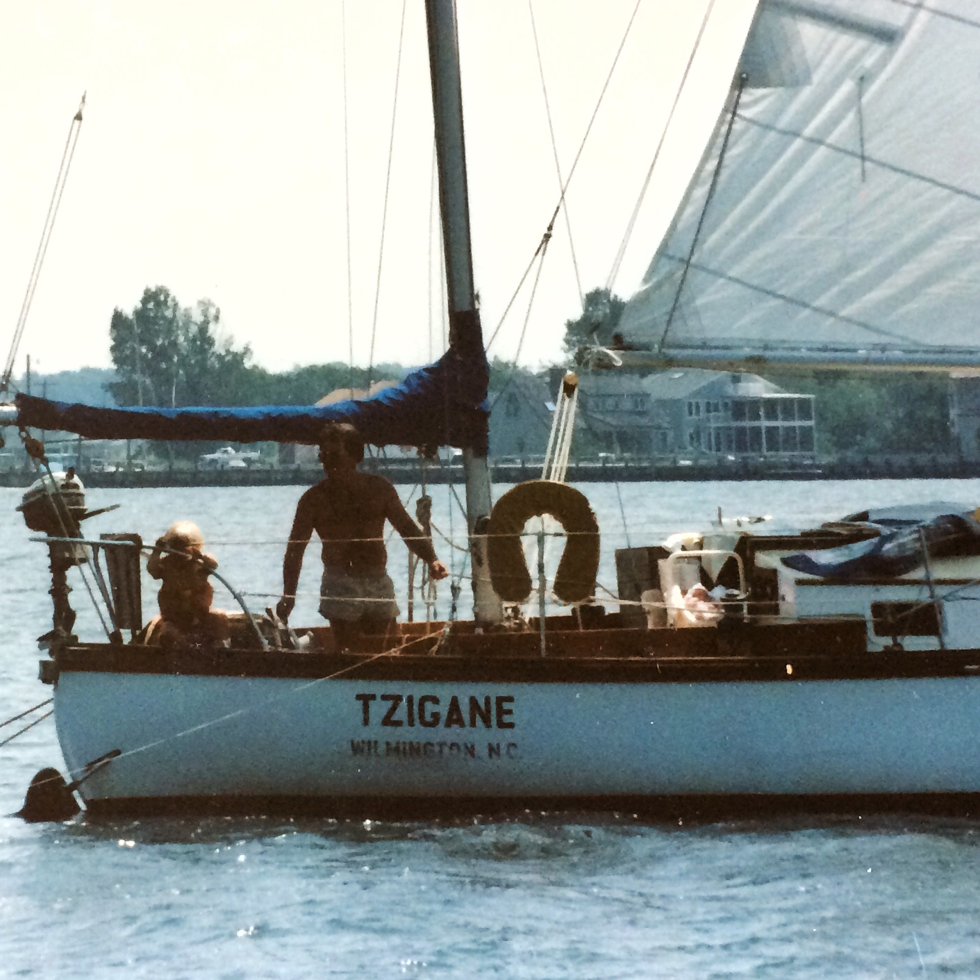  Dad &amp;&nbsp;Andy on 'Tzigane,' mom &amp; dad's Kaiser ketch, in Annapolis, circa summer 1984/85. 