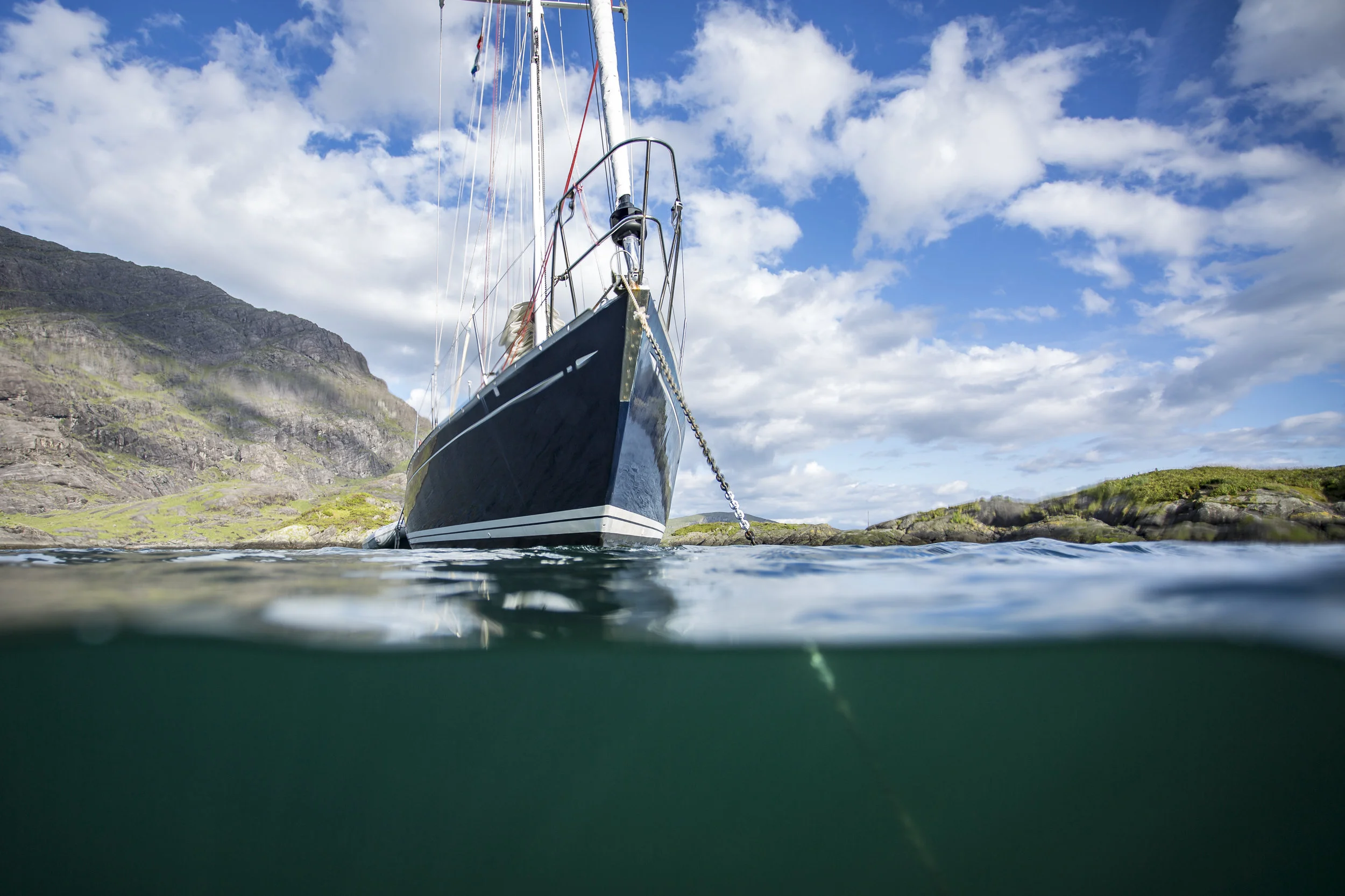 Isbjorn anchored in Loch Scavaig, Isle of Skye, Scotland.