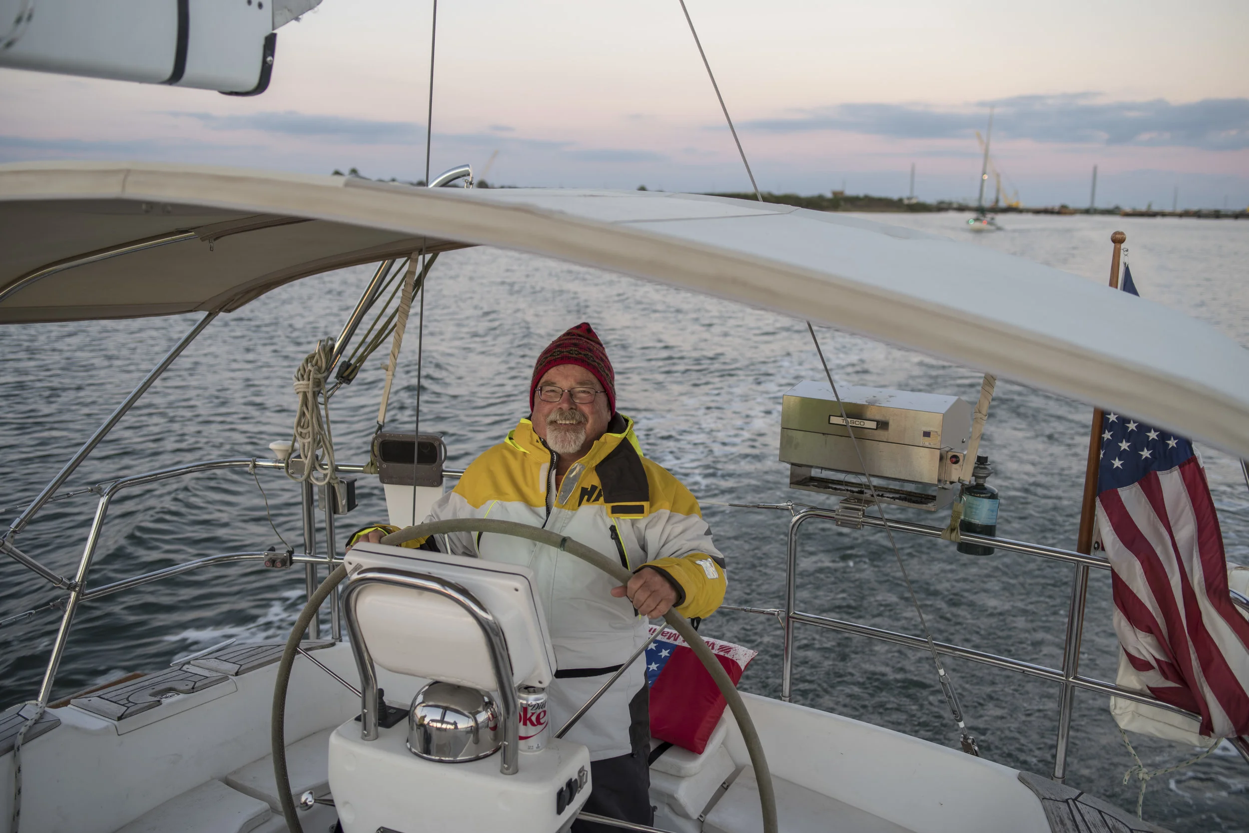 That's Valkyrie in the background about an hour before we pulled off & anchored.