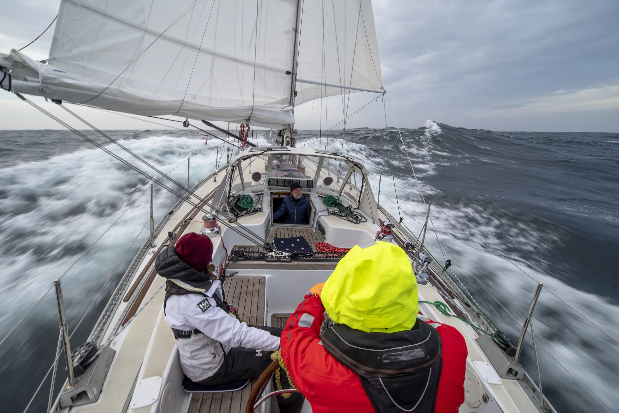 Isbjorn covered 190 miles in the first 24 hours from Lerwick! Laura & Dick (helm) driving through some big winds & seas on Day 1.