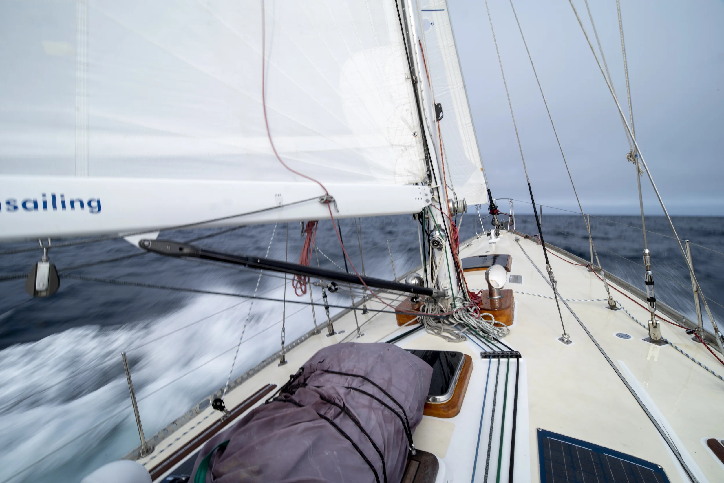Isbjorn flying on a close reach in the North Sea en route to Scotland.