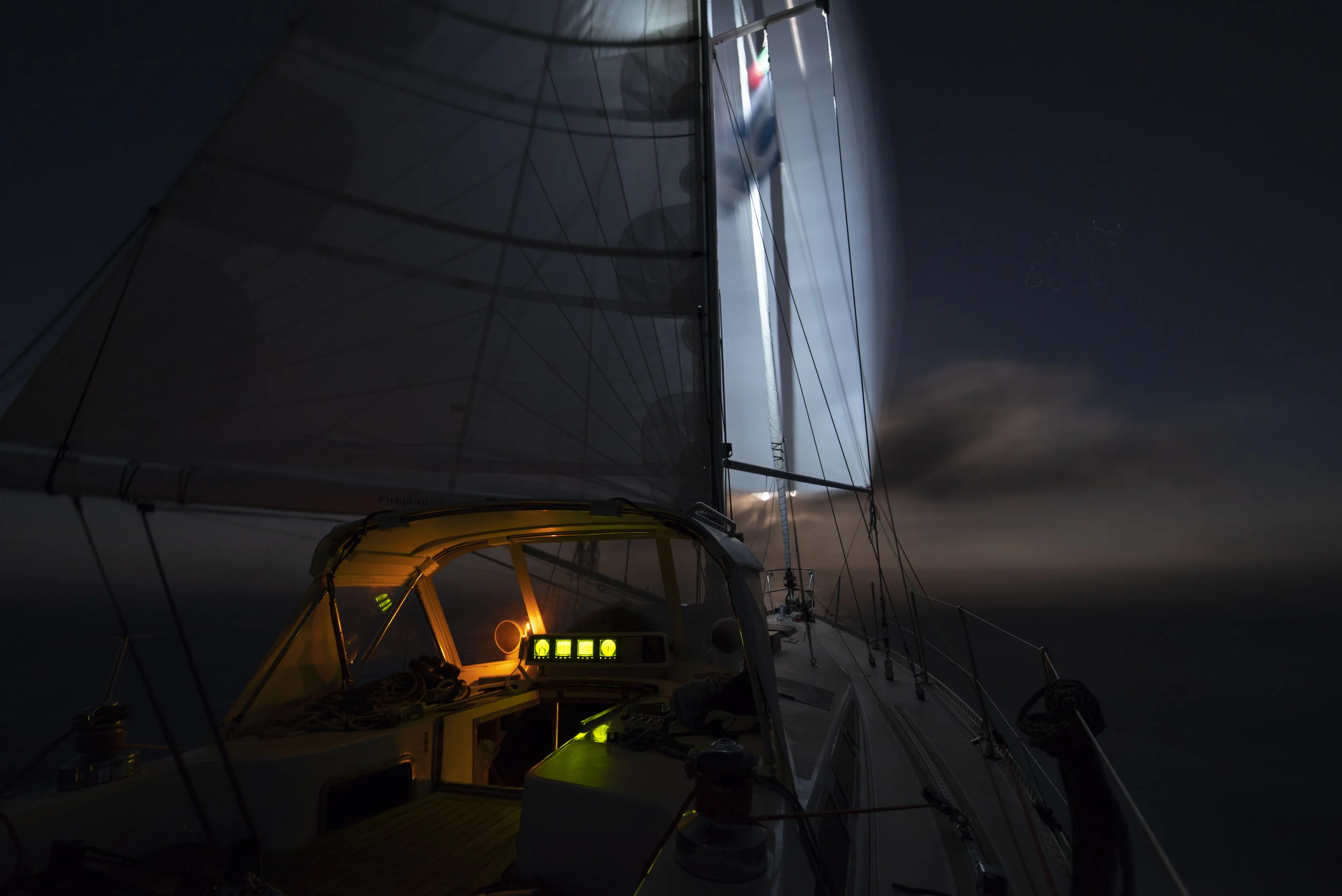 Lighting up the spin at night with the steaming light (and the moon’s glow in the distance!).