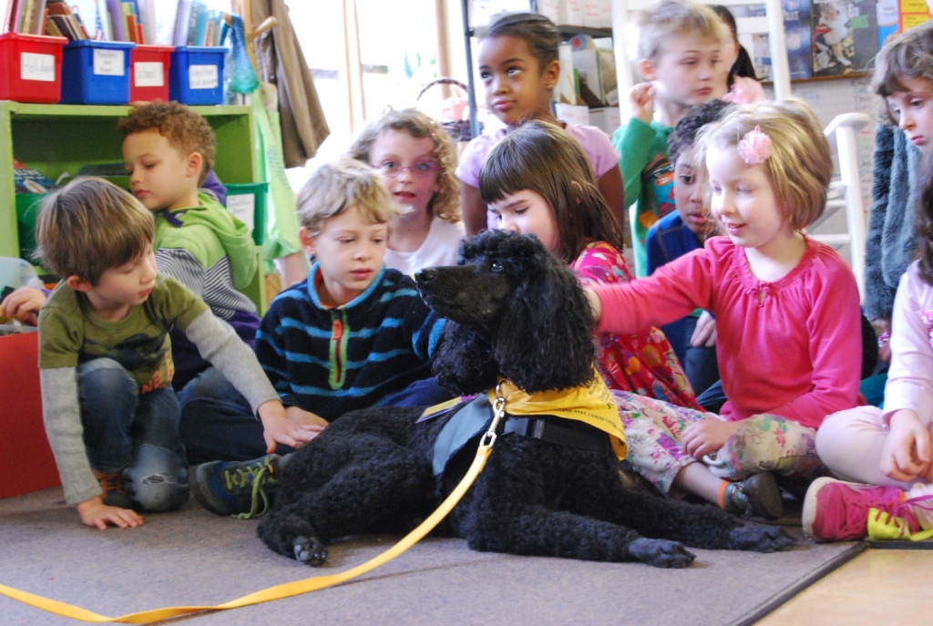 Sarena visiting kids at The Emerson School