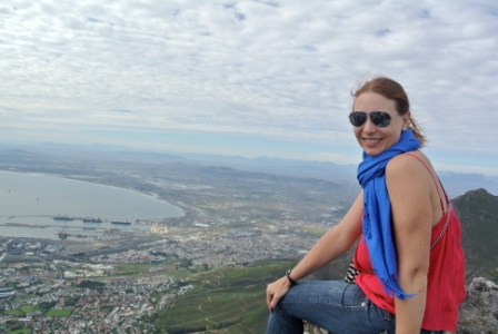 LeRae sitting on Table Rock Mountain in Cape Town