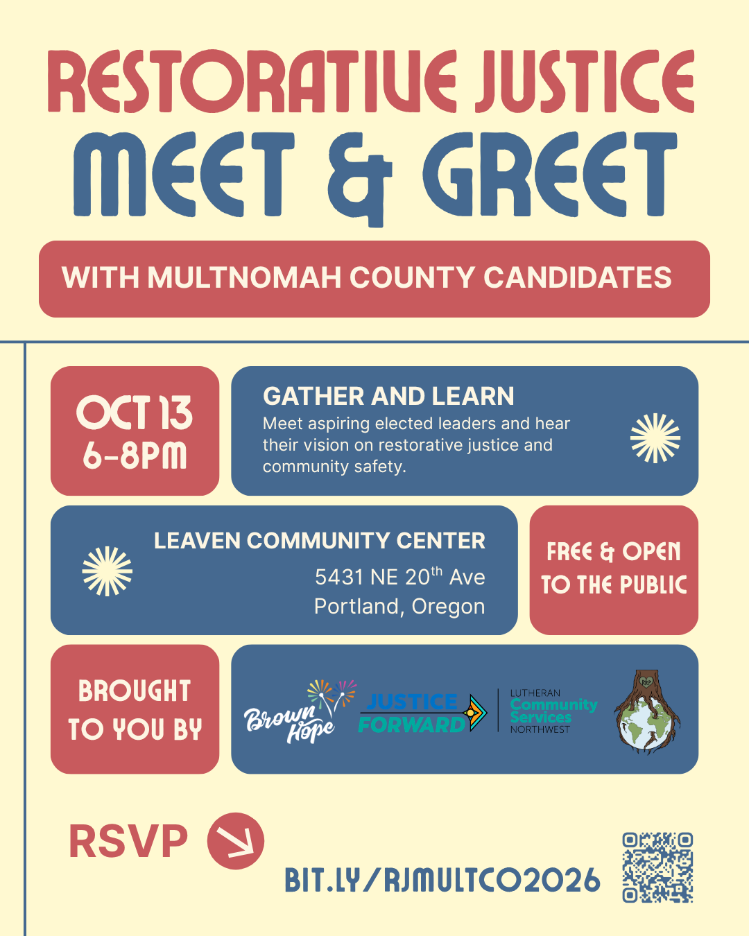 Multnomah County Candidate Meet and Greet to discuss restorative justice