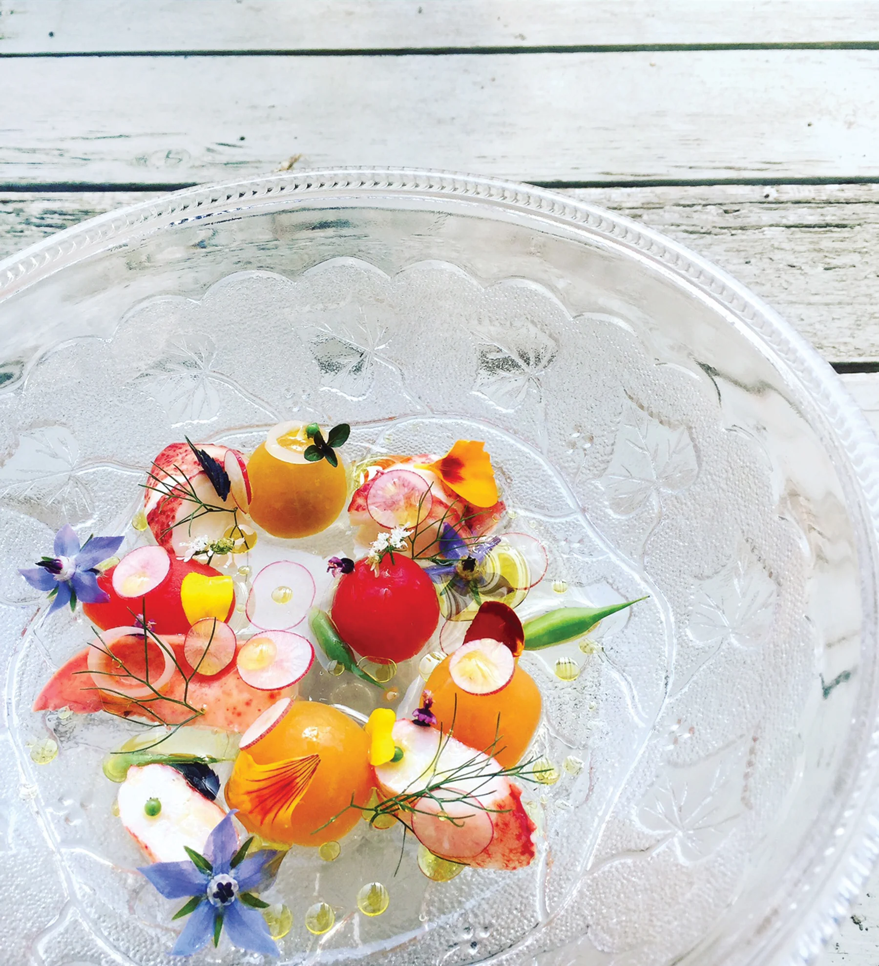 Edible flowers from the garden on the estate enhance innovative dishes created in the kitchen