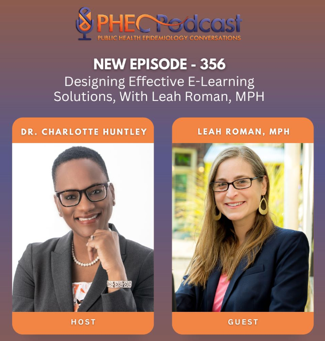 Podcast art for the PHEC Podcast, including headshots for Leah and Dr. Huntley.