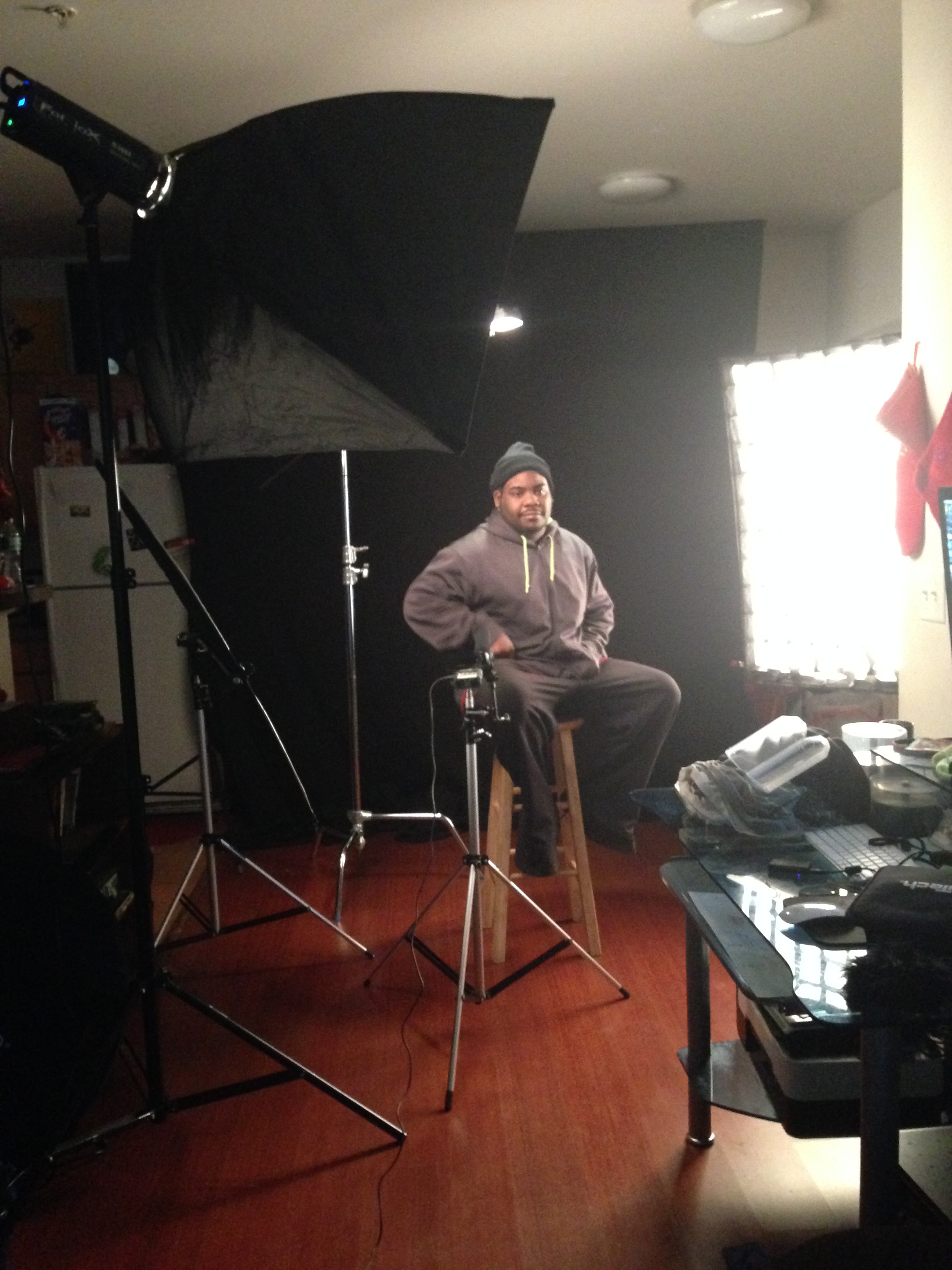 You may see my brother in a lot of my "BTS" material, hes my right hand lol. Setting up for the intro video of "How to achieve amazing catch lights in the eyes"