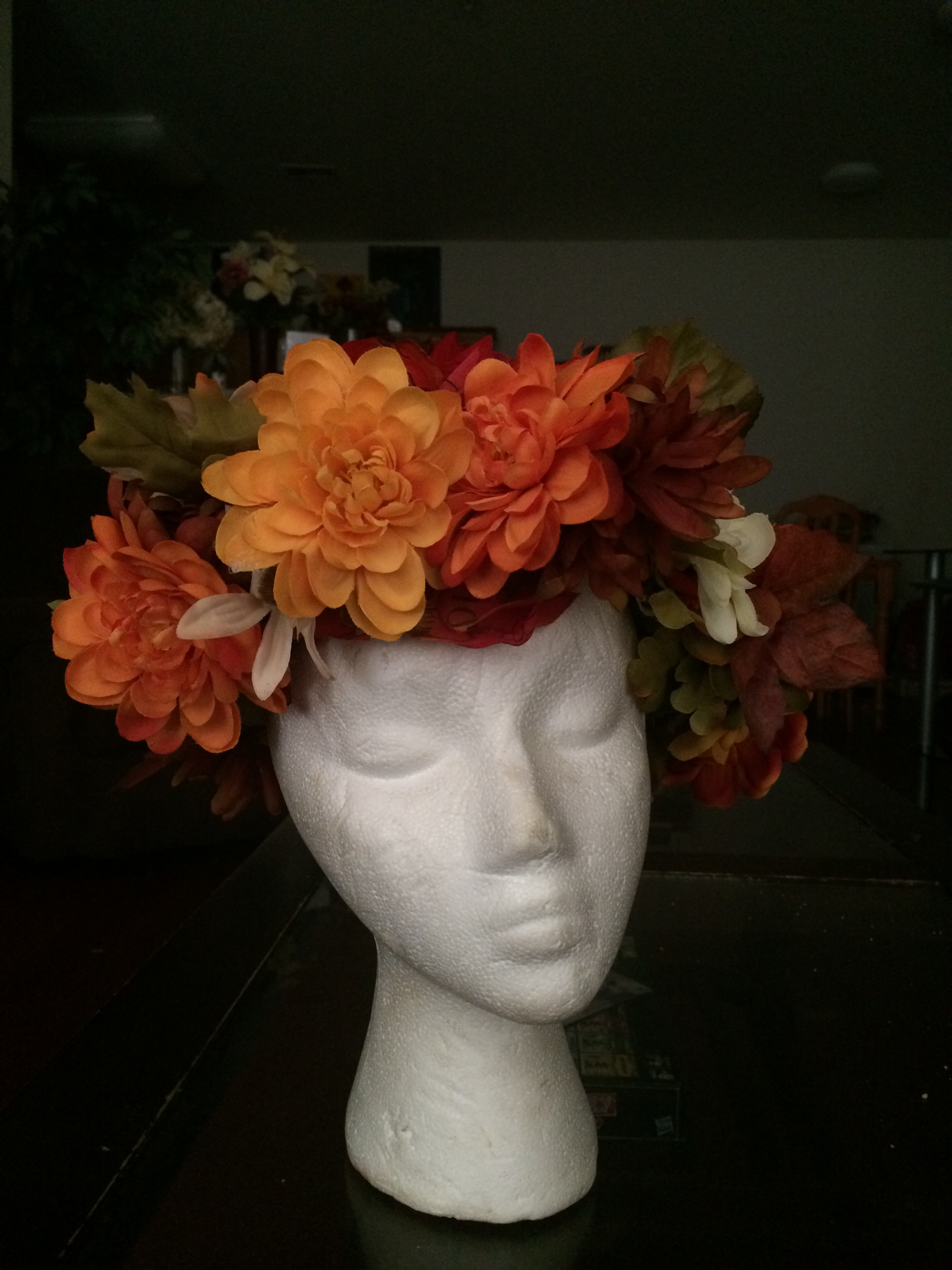 Just finished up the flower Halo Doing some placement on the mannequin.
