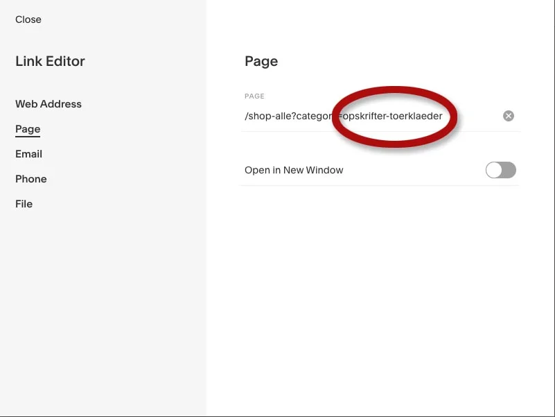 Her indsættes samme tekst som det oprettede navn under “category”.