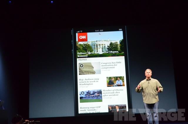 Phil Schiller during iPhone 5 announcement. Presenting the first significant UI update to the CNN iPhone application in September 2012.