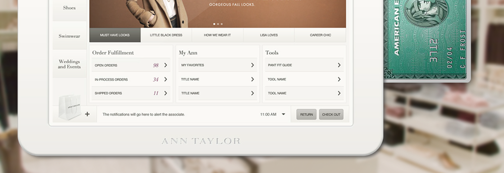 Custom fabrication around iPad included a card swiper to allow customers to pay without waiting in line for the register.
