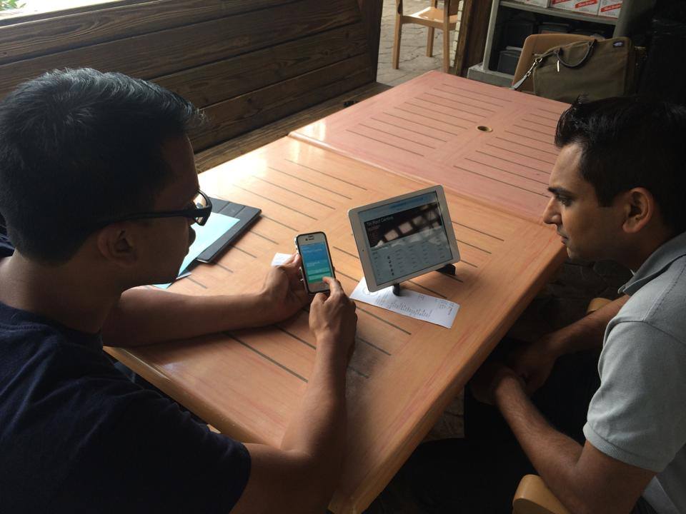 Onsite user testing POC version of Split at Tin Roof Cantina in 2014