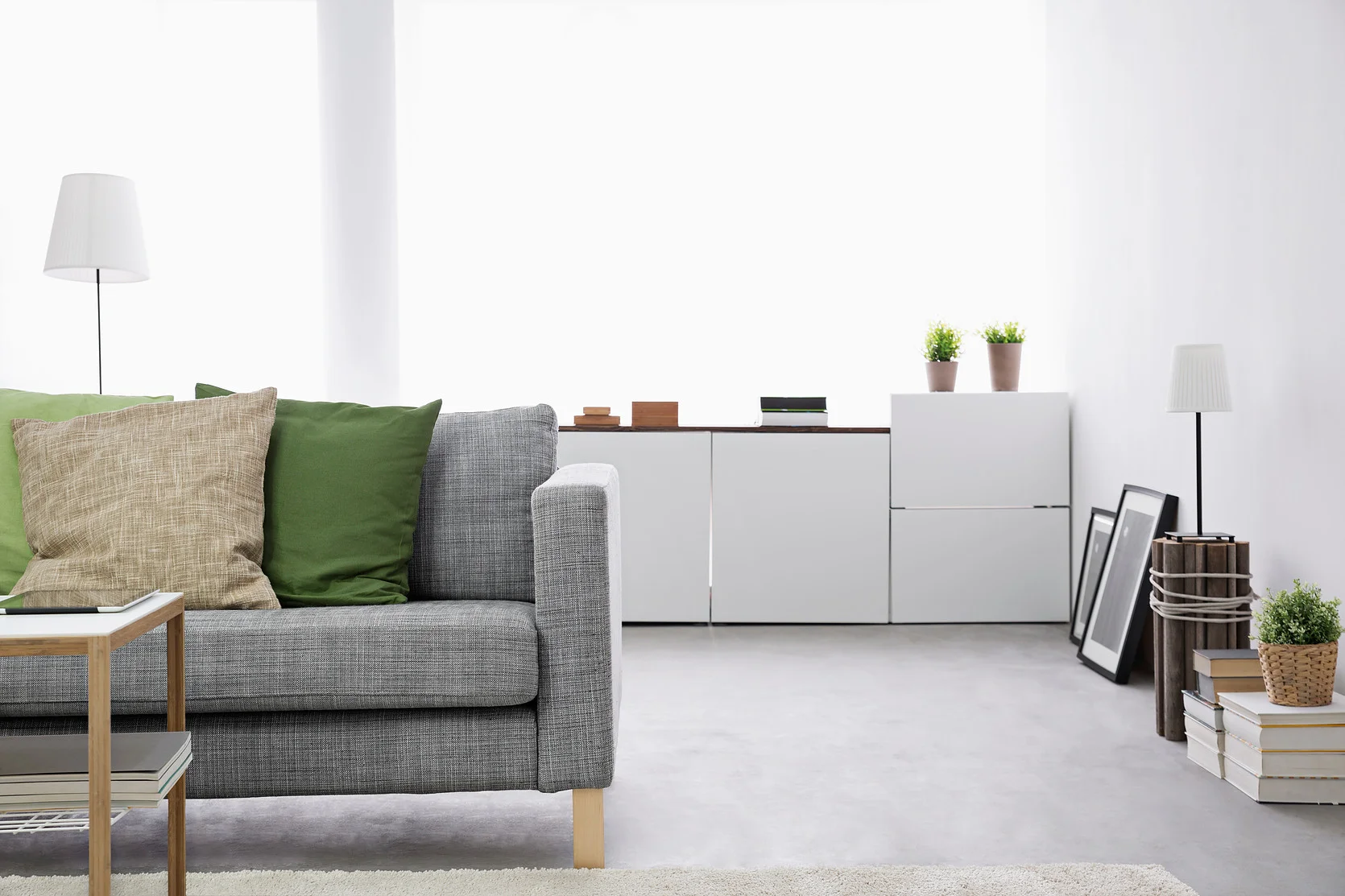 Modern living room with couch and sideboard