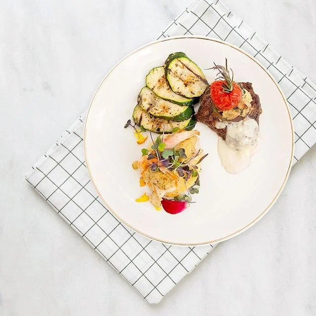 One of the very nicest things about life is the way we must regularly stop what we are doing and devote our attention to eating. -Luciano Pavarotti⁠
⁠
Petite Filet topped with a Boursin Stuffed Mushroom and Roasted Tomato Rosemary Garnish and Crab st