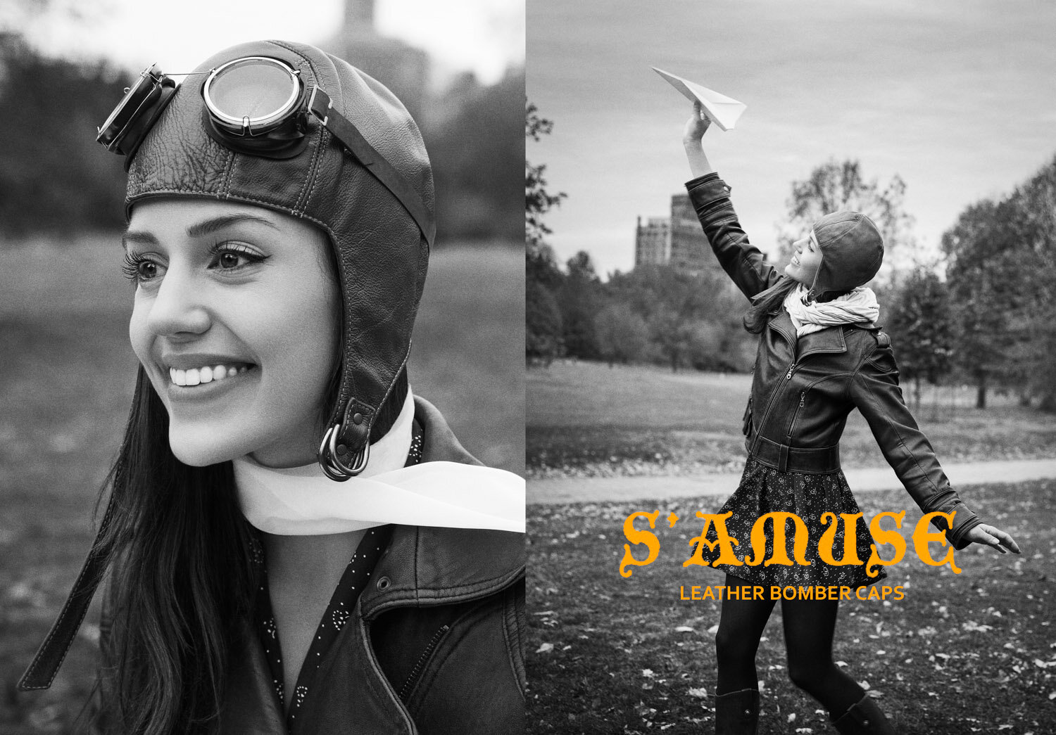 fun aviation themed product shoot for S'AMUSE leather bomber caps