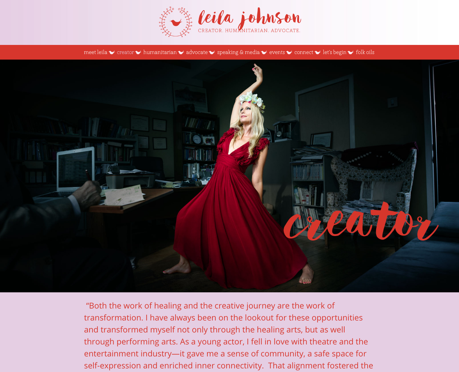 creative promotional photo of yogi in red dress used for her website by personal branding photographer Hanna Agar