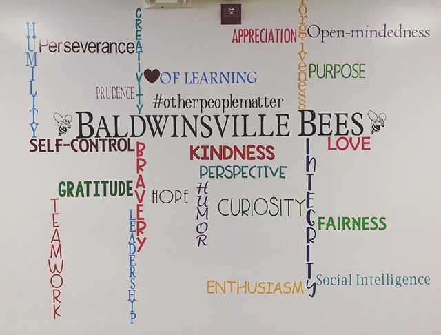 A labor of love! One of my #teacherbesties @dianeramin and I spent countless hours making our #positivityproject  wall! ❤️ #p2 #posproject #baldwinsvillebees #bvillebees #positivity #lovewhereyoulive #iteachmiddleschool #iteach #iteachtoo #iteach456 