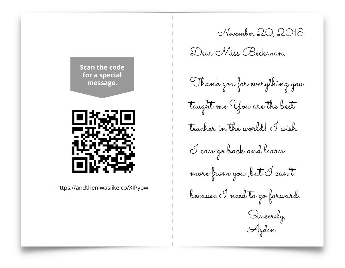Inside a sample Thank You card.