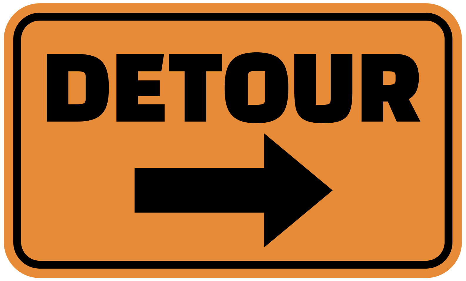 Orange Detour sign with arrow pointing right