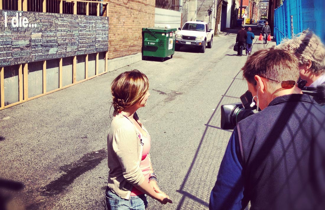 being interviewed by Tim Weekes from CBC