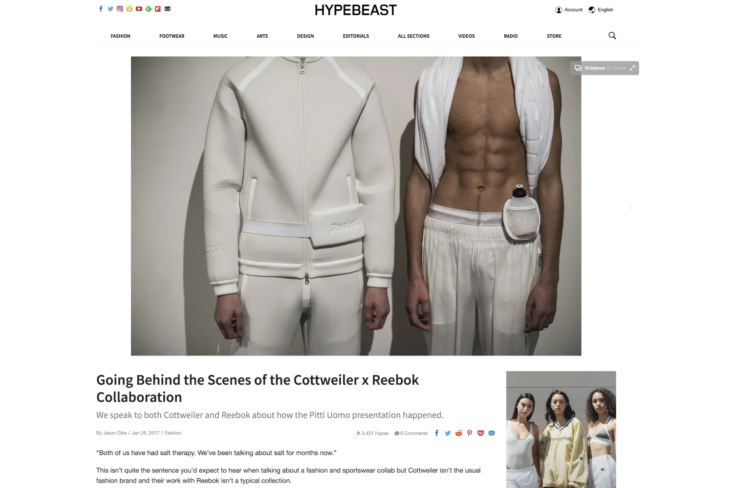 HYPEBEAST | Going Behind the Scenes of the Cottweiler x Reebok Collaboration, by Jason Dike, January 26, 2017