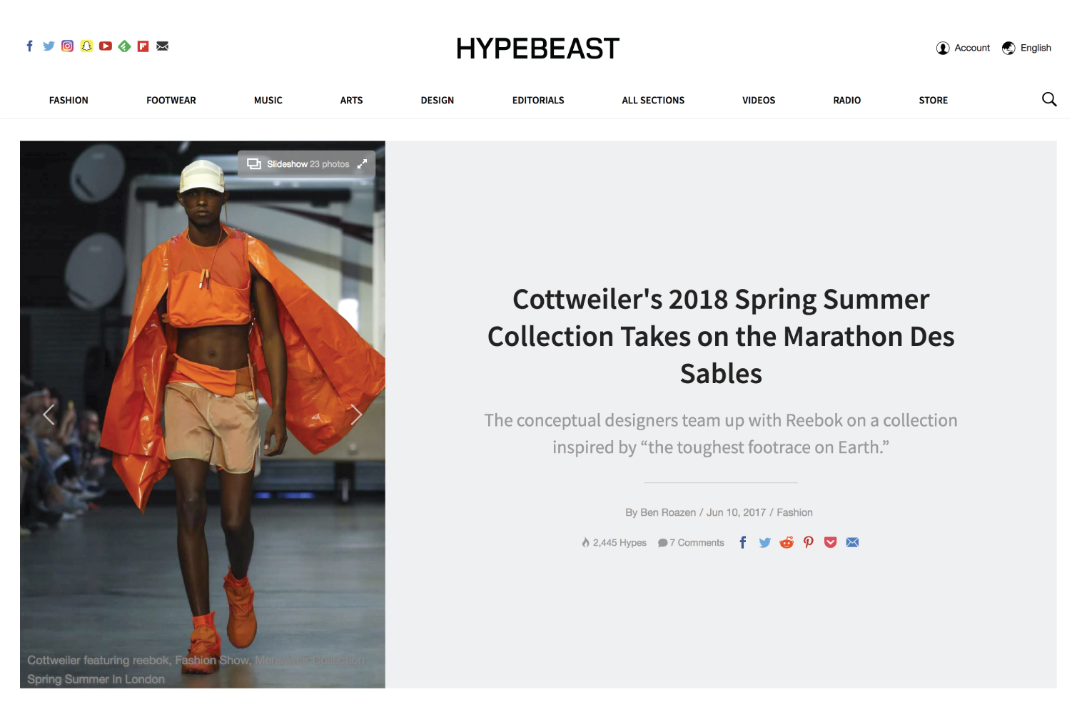 HYPEBEAST | Cottweiler's 2018 Spring Summer Collection Takes on the Marathon Des Sables, by Ben Roazen, June 10, 2017