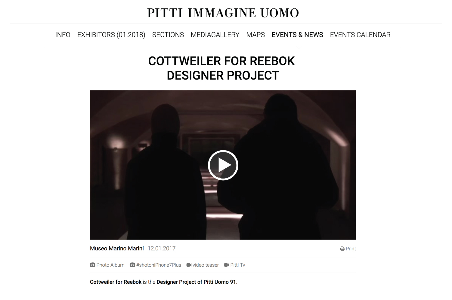 PITTI UOMO | Cottweiler for Reebok Designer Project, January 12, 2017