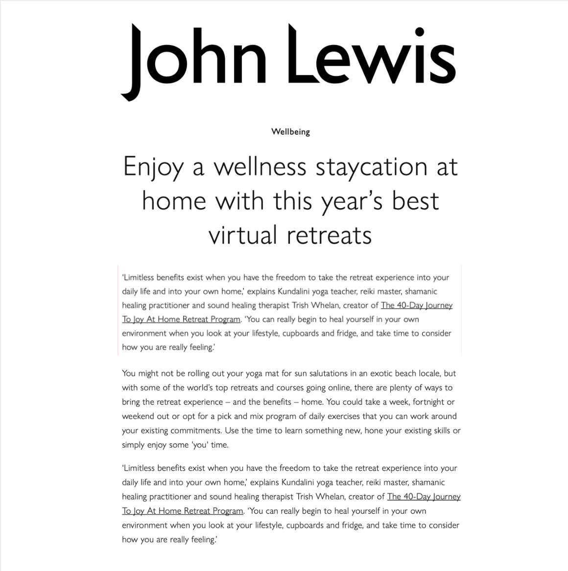 John Lewis Online August 2020