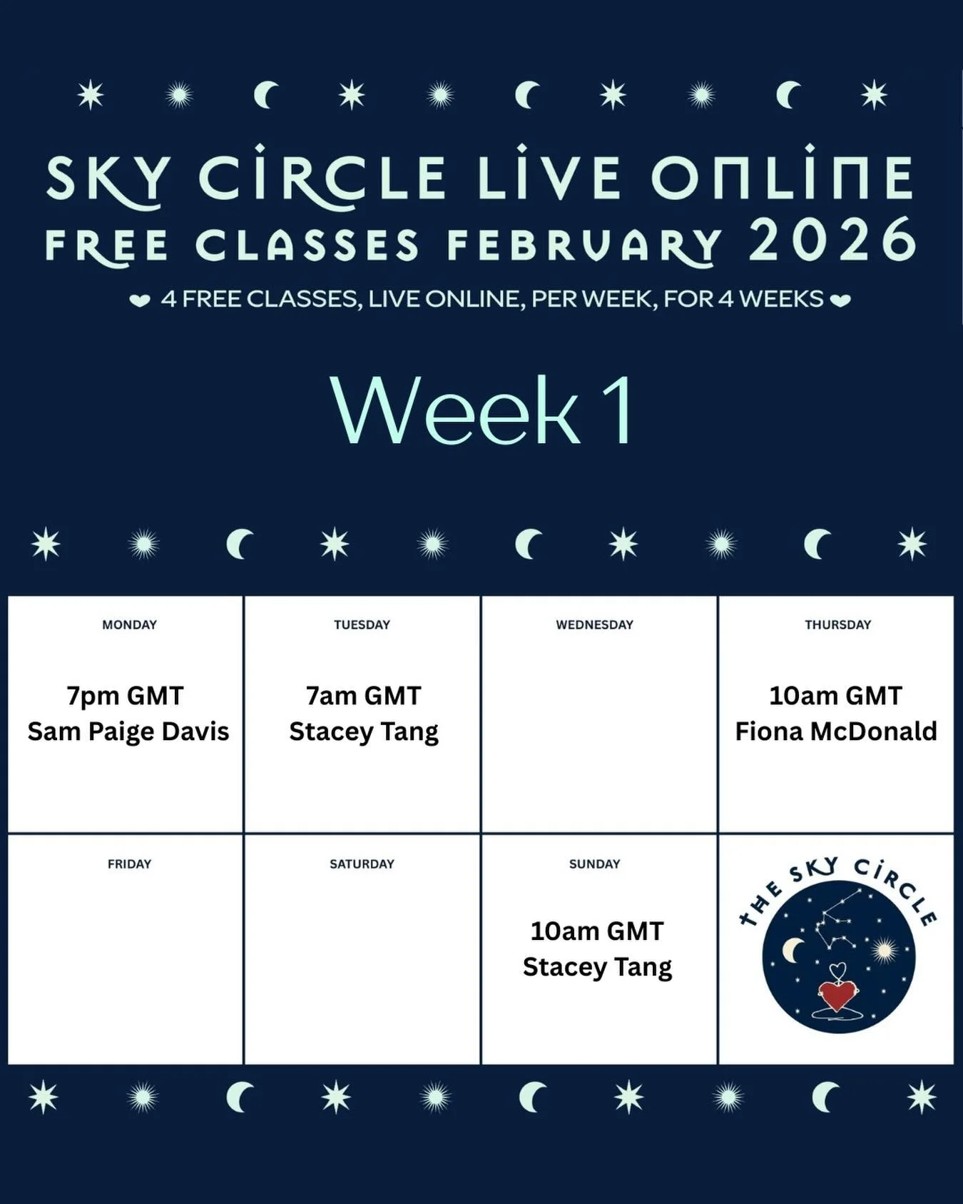 a reminder ... today we kick off 4 free classes per week for the next 4 weeks with the SKY circle ❤️

this evening we have a gorgeous offering coming live and direct from Los Angeles with @sampaigedavis tomorrow morning we have  @sky_and_sound for a 