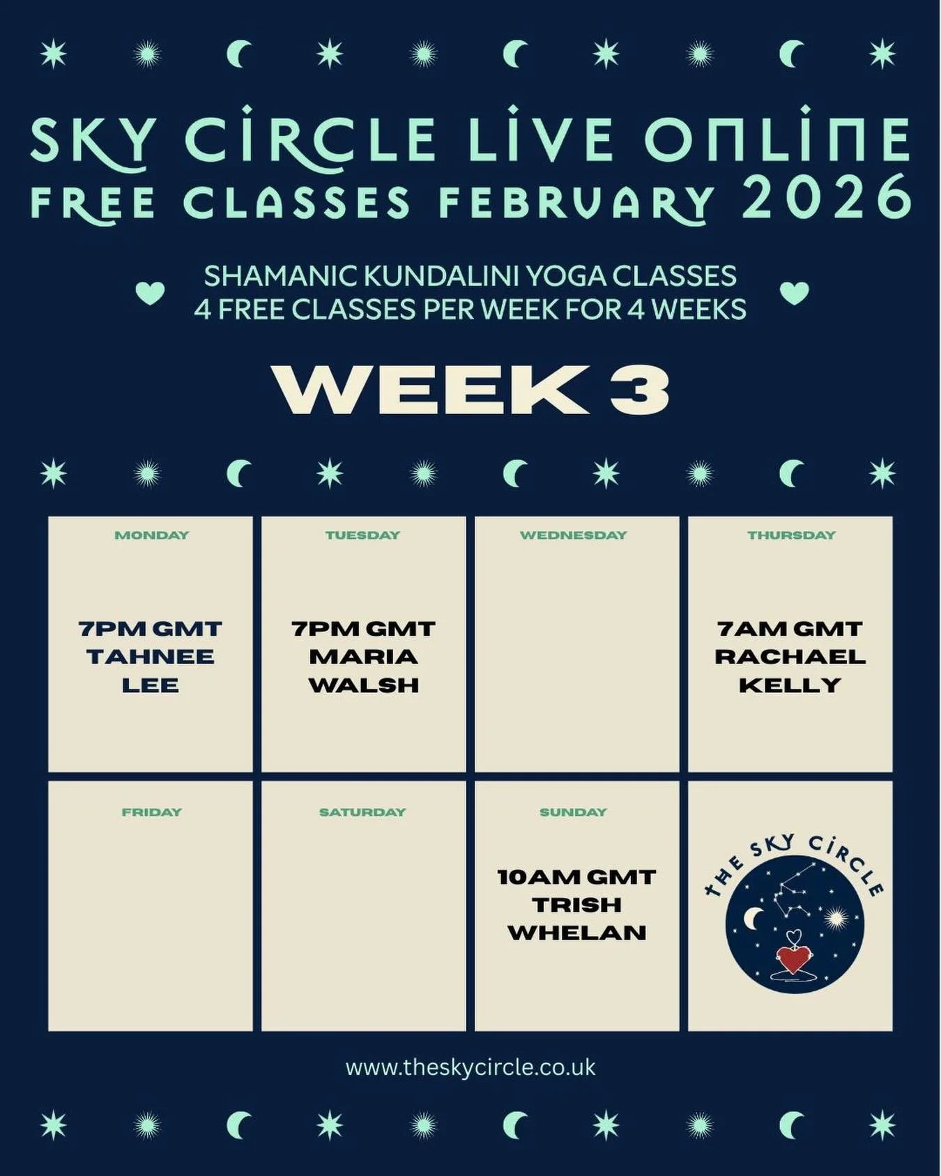 another fabulous week of FREE classes begins this evening LIVE ONLINE coming to you from The SKY Circle&hearts;️ this evening coming from Ibiza wiyh @rootedwingsyoga, tomorrow evening coming live and direct from Co Kerry in Ireland with @mariawalshsk