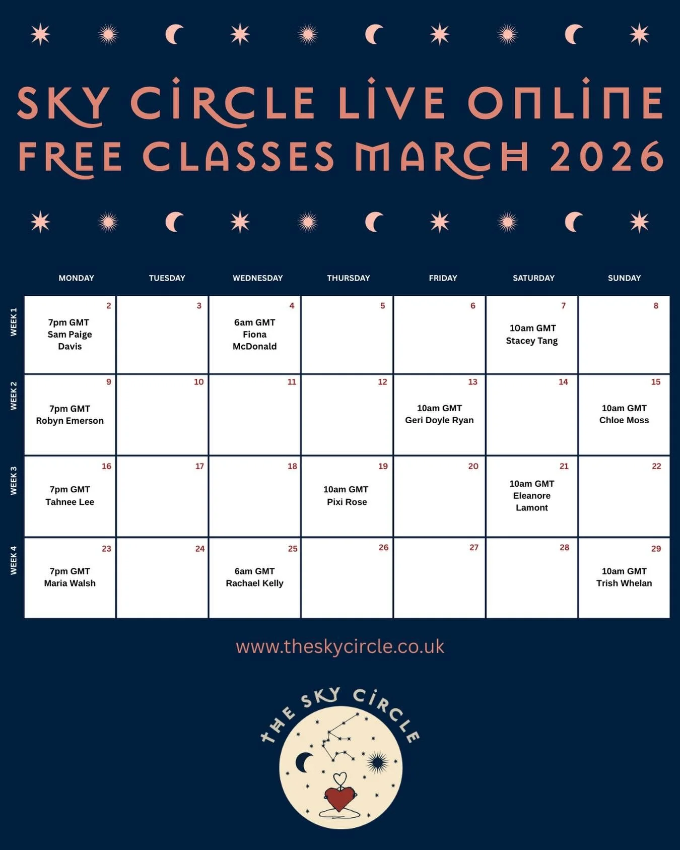 March magic ✨ 12 teachers, 12 classes, 1 circle &hearts;️&hearts;️&hearts;️delighted to let you guys know that we are rolling put another 12 free live online classes for March from @theskycircle &hearts;️ the feedback from February was sooo fantastic