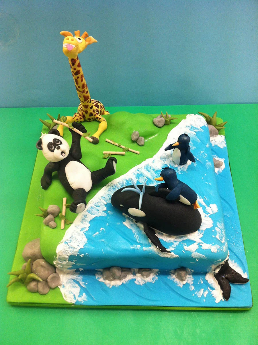 Panda, Giraffe and Whale Cake