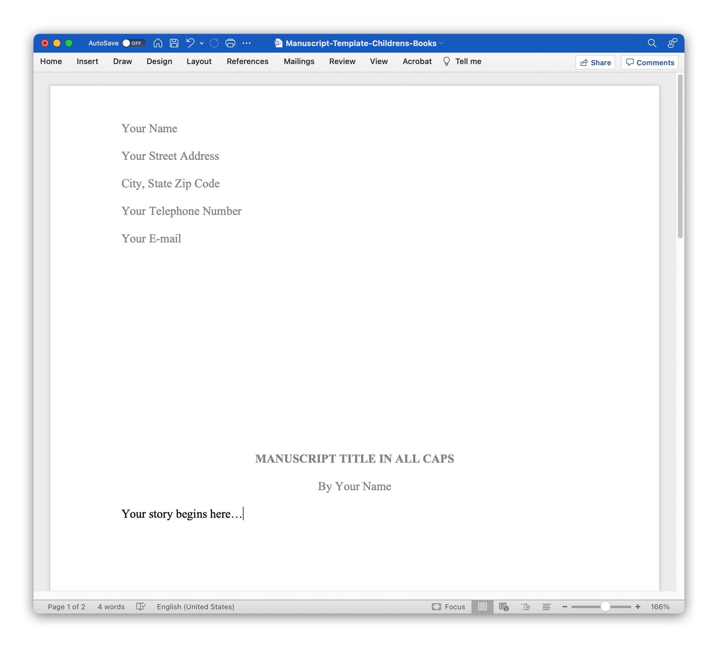 Free Children s Book Manuscript Template Kris Black Free Children s Book Manuscript Template Kris Black