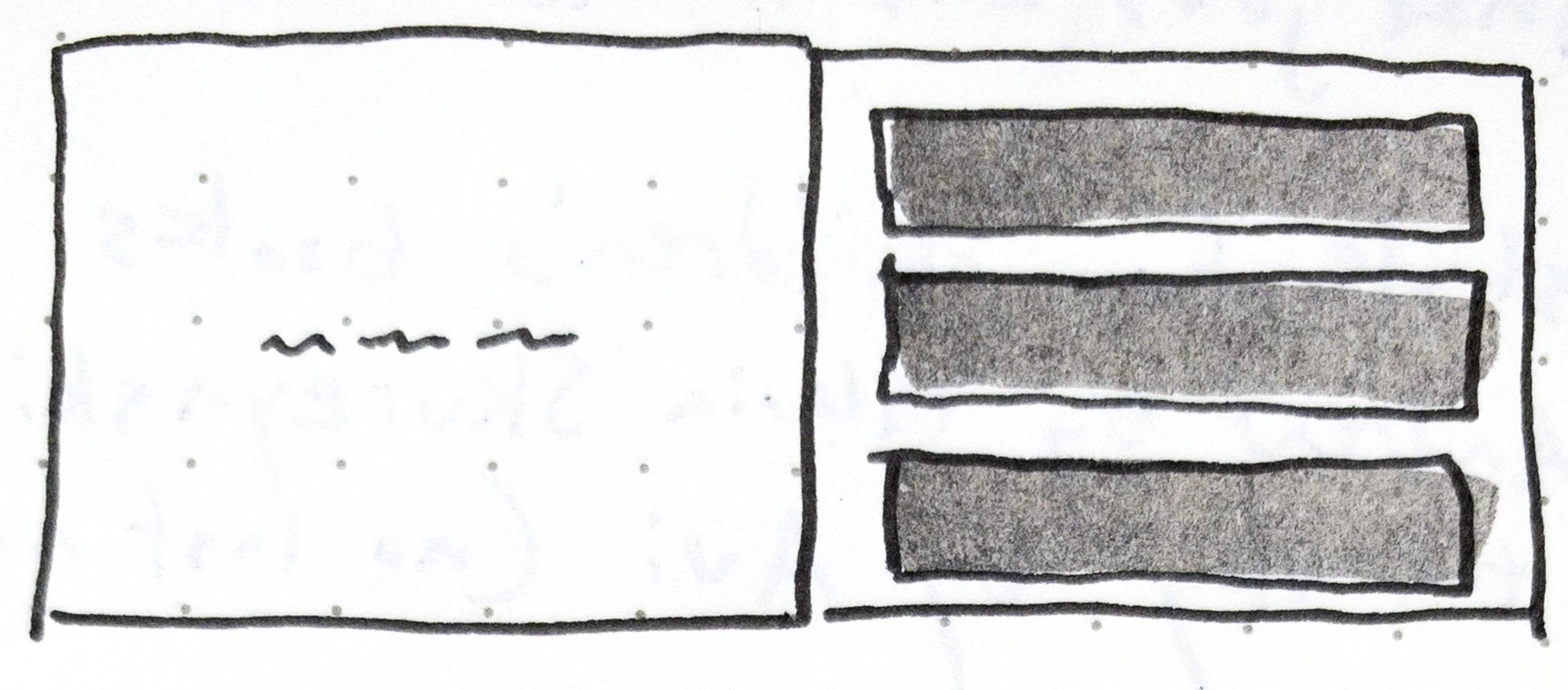 Scan of a sketch from my notes showing a stacked three-panel layout on the right page with words on the left page in David Wiesner’s children’s book, Tuesday.