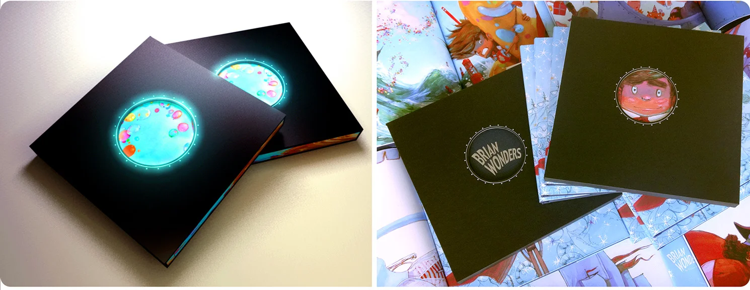 A 3D rendering of the slipcover concept (left), and the final slipcovers (right)