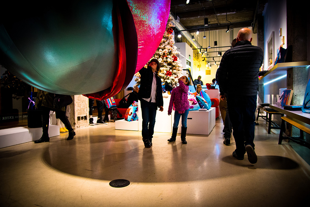 The installation is textural and gliding your hand across its shimmering sequin skin is highly encouraged. 