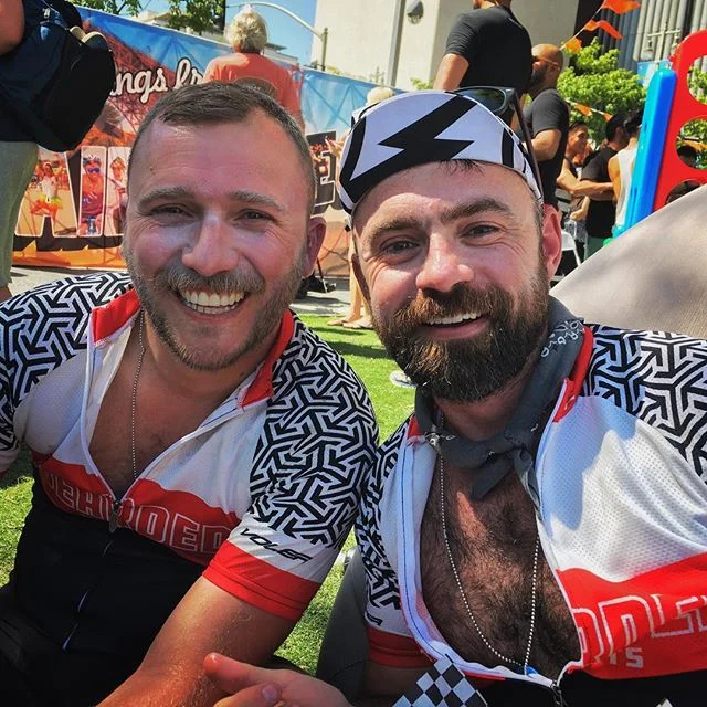 #💥 #💖 #congrats to #beardedriders @cliffomatic and @joshsassoon on their 7th and 8th @aidslifecycle #dtla #pride #💖 #🍾 #✨ !!!!! Love you guys!!!