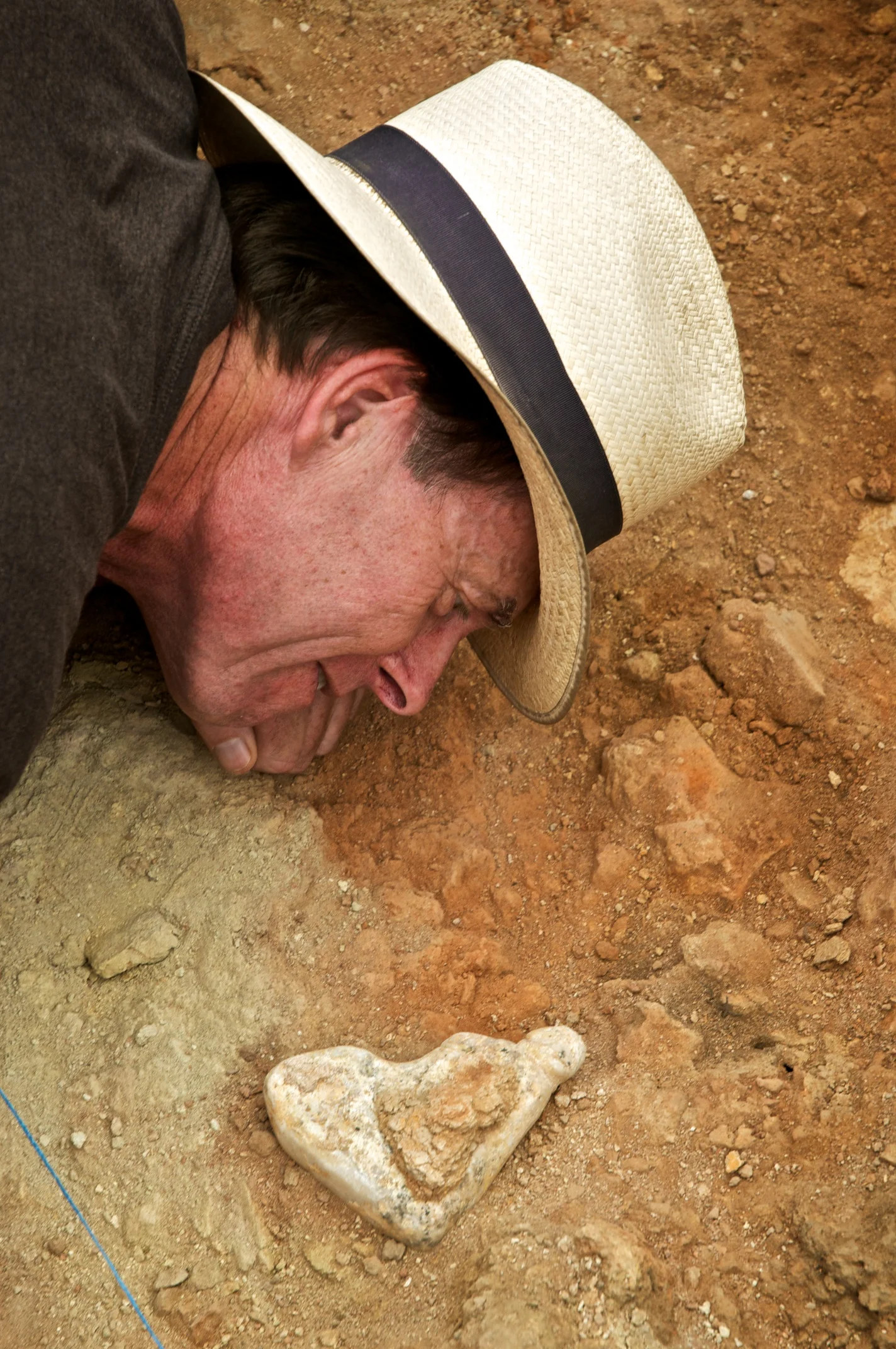 Ian Hodder admiring an in situ figuring before removal at Çatalhöyük, Turkey.