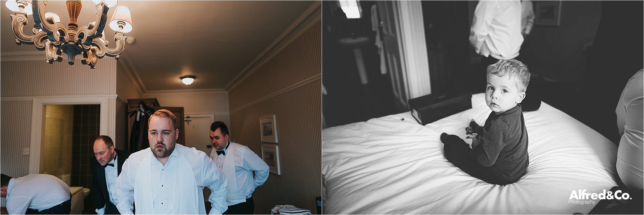 groom getting ready for wedding at eaves hall