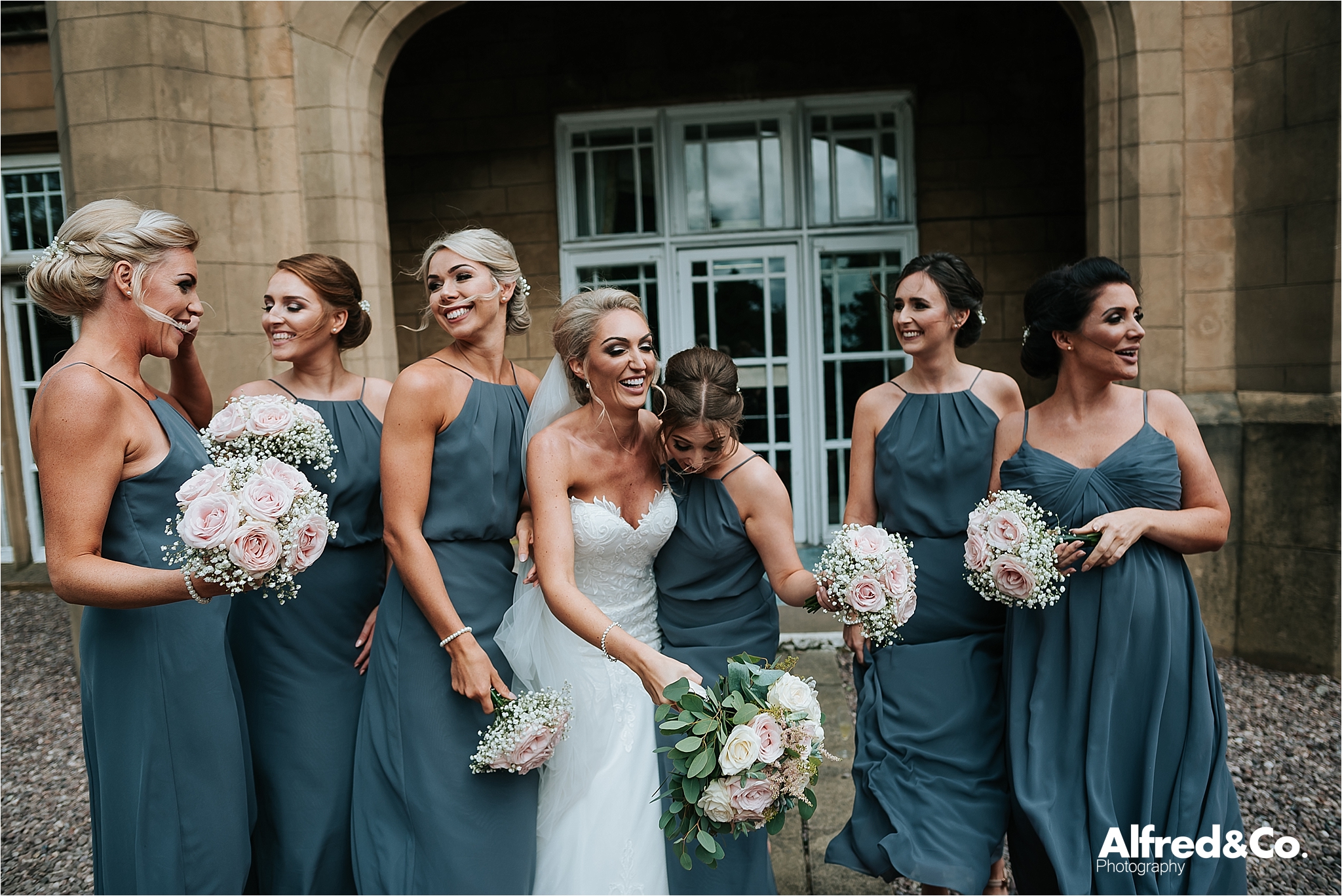 Bridesmaids and Bride at Dunkenalgh Wedding