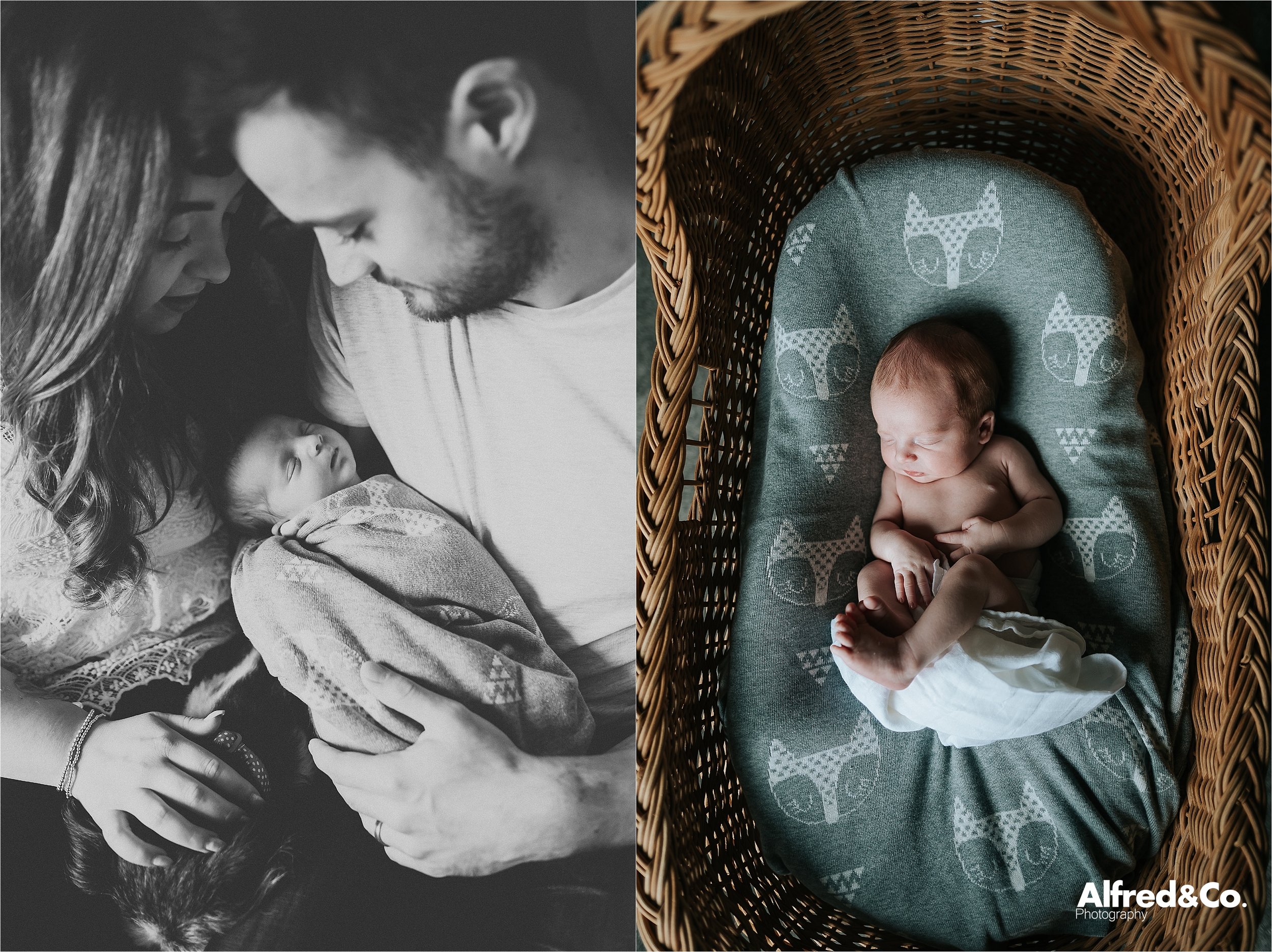 mum and dad with baby in living room