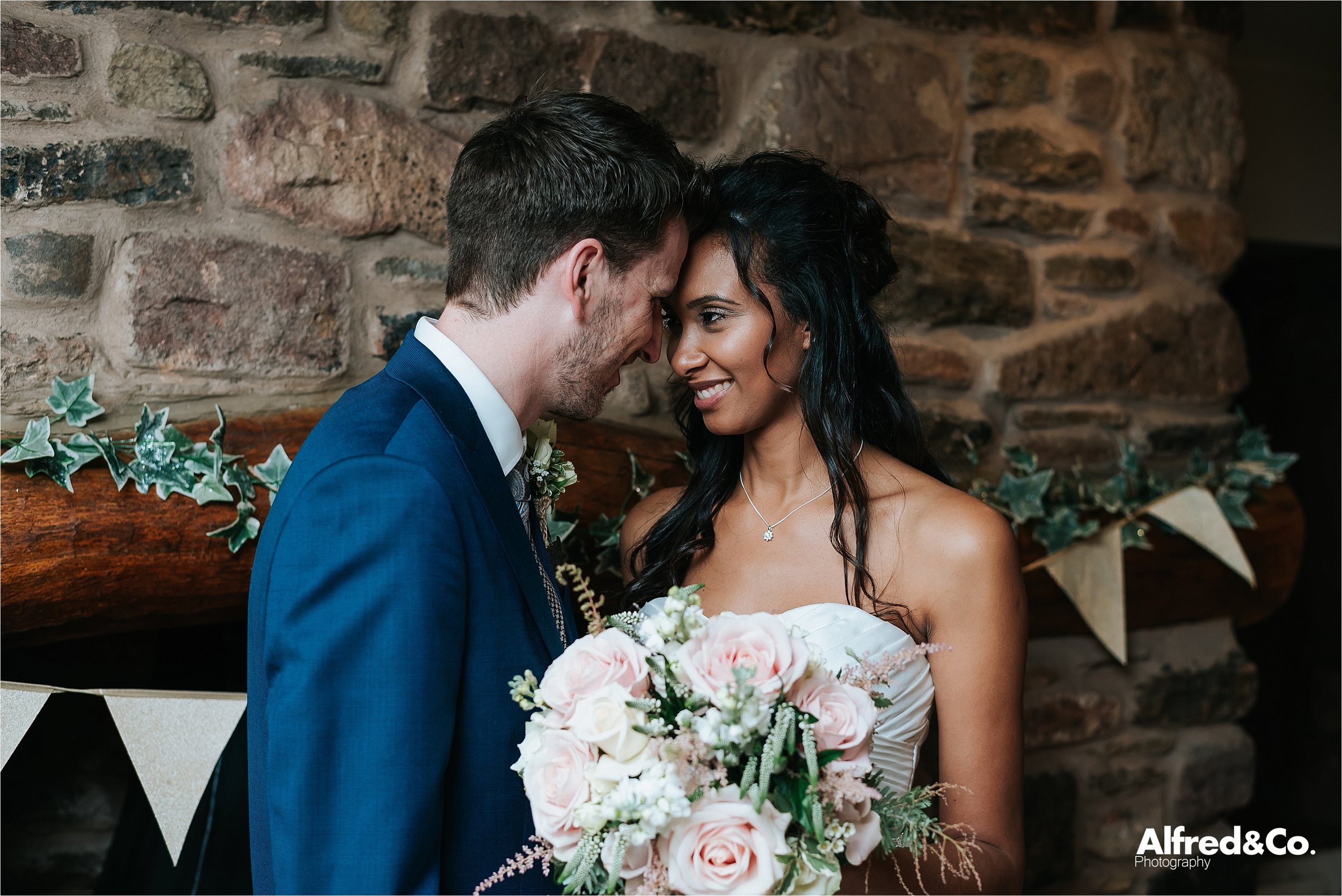 bride and groom at winter wedding 