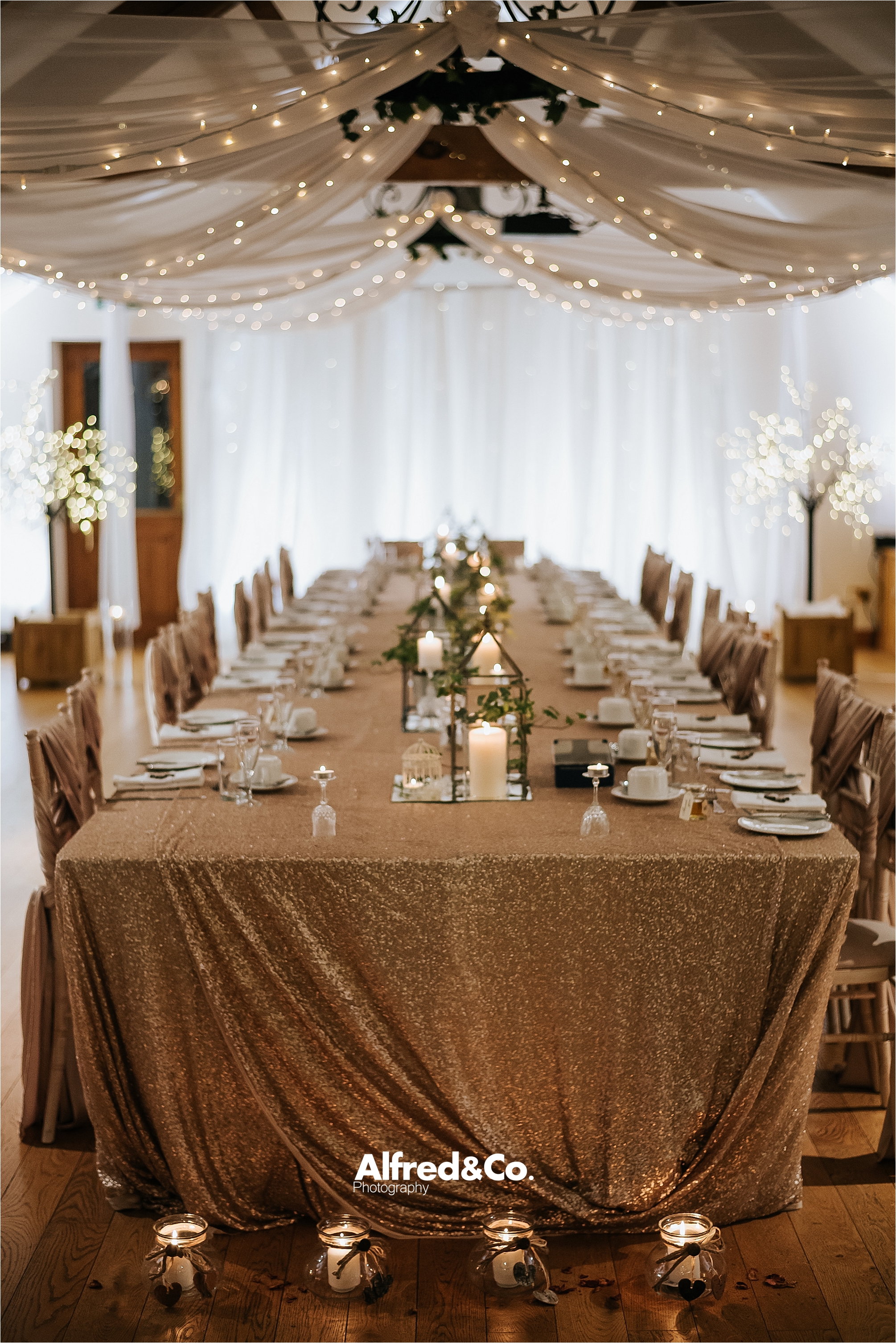 wedding reception table at beeston manor 