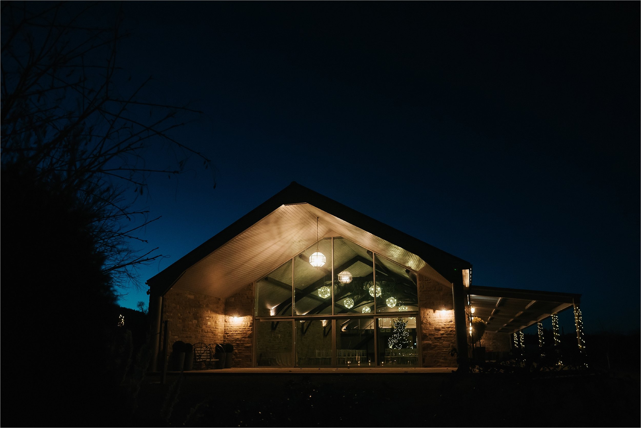night time photograph of yorkshire wedding barn
